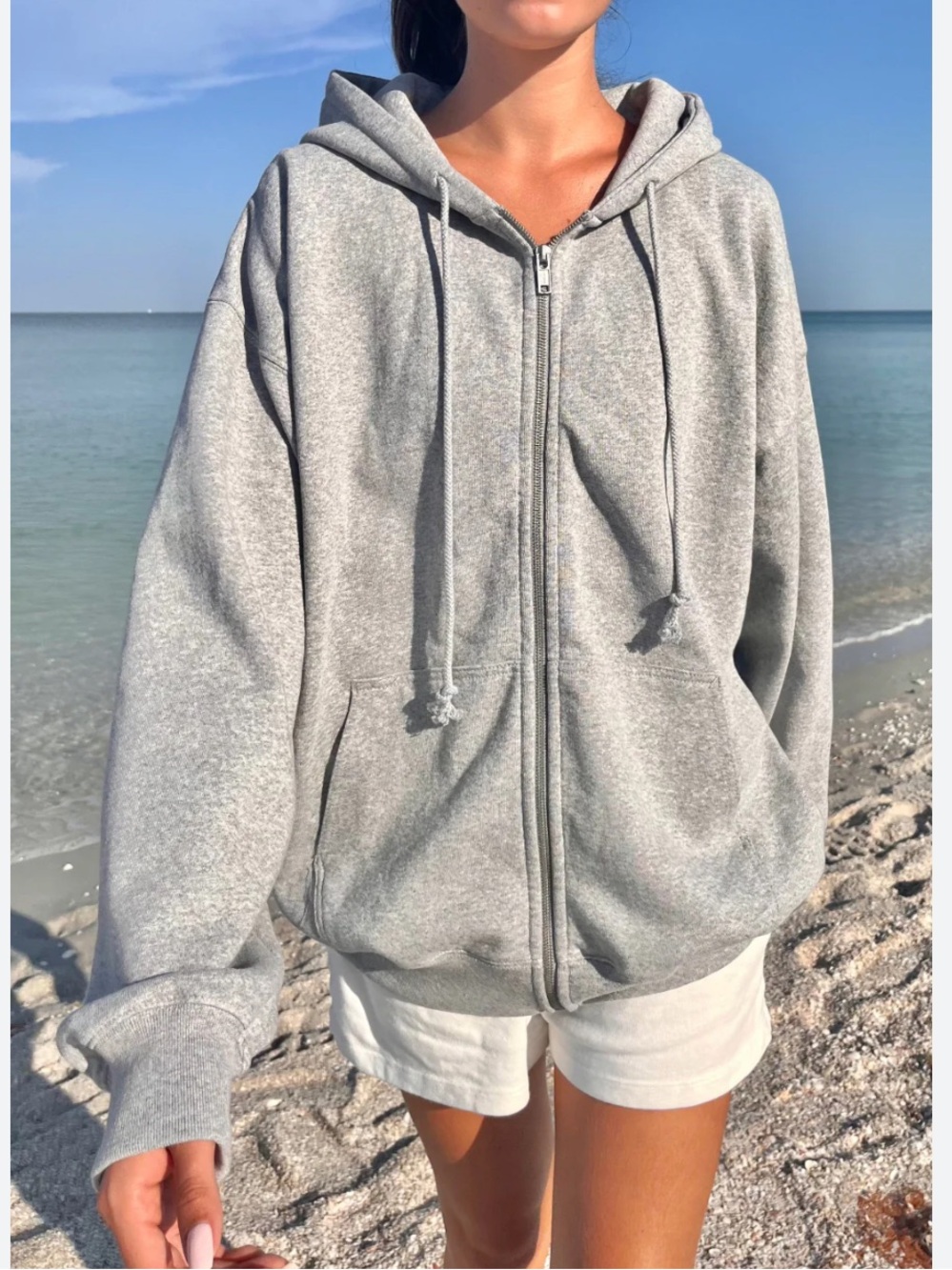 Brandy Melville gray neutral full zip Christy hoodie one size